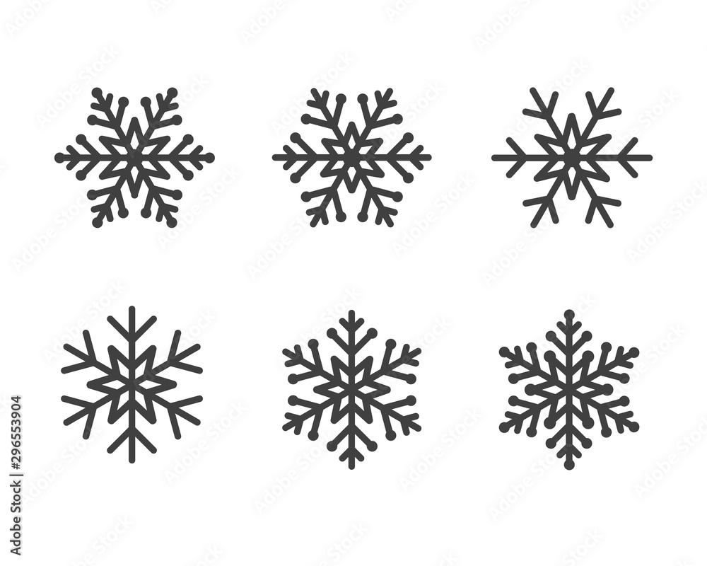 Winter gray christmas frost snowflakes isolated silhouette symbol. Snowflake vector set line icon in black color