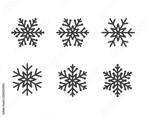 Winter gray christmas frost snowflakes isolated silhouette symbol. Snowflake vector set line icon in black color