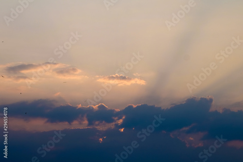 Beautiful Sunset Sky with Clouds and Sunlight