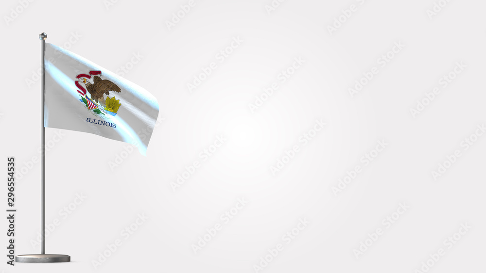 Illinois 3D waving flag illustration on Flagpole. Perfect for background with space on the right side.