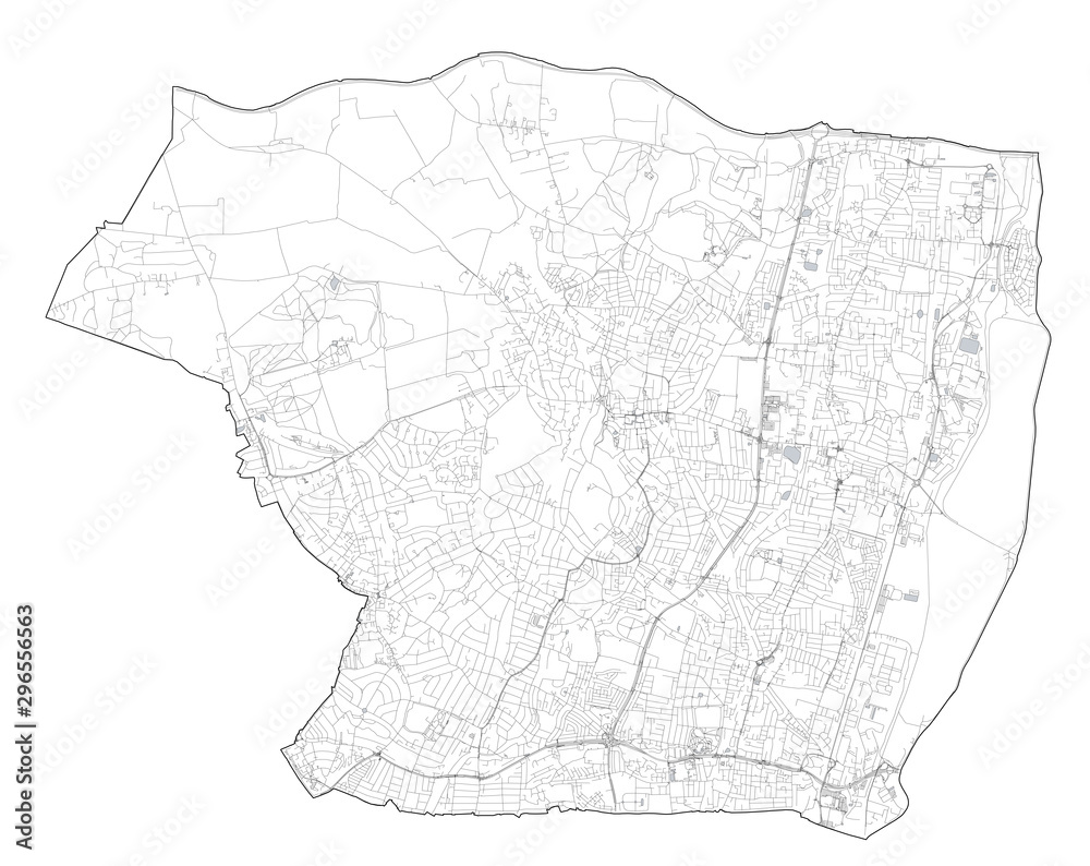 London Boroughs Map With Streets Satellite View Of The London Boroughs, Map And Streets Of Enfield Borough.  England Stock Vector | Adobe Stock