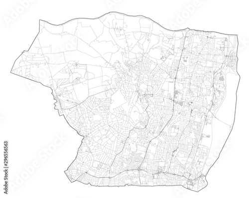 Satellite view of the London boroughs, map and streets of Enfield borough. England photo