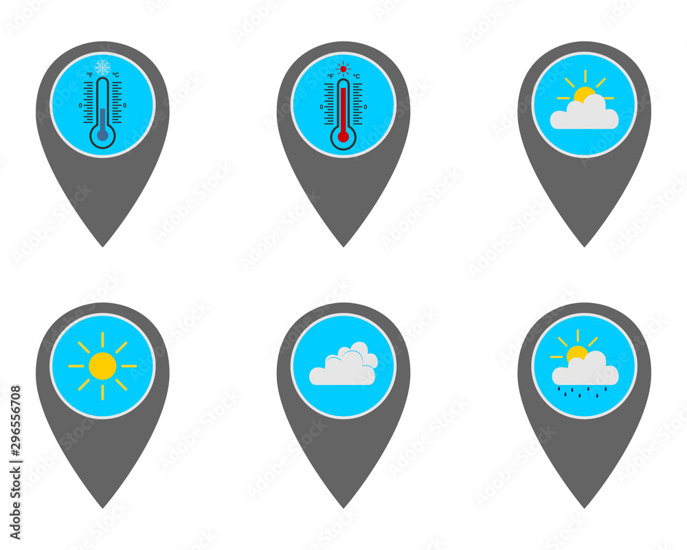 Pins mit Wettersymbolen