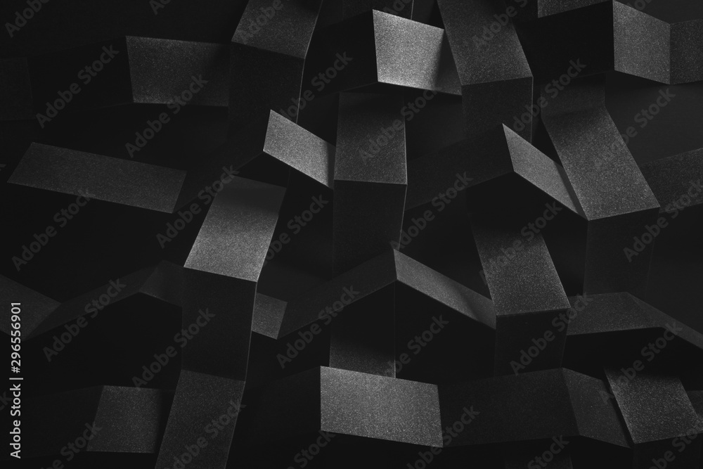 Dark composition with black geometric shapes, abstract background	 - obrazy, fototapety, plakaty 