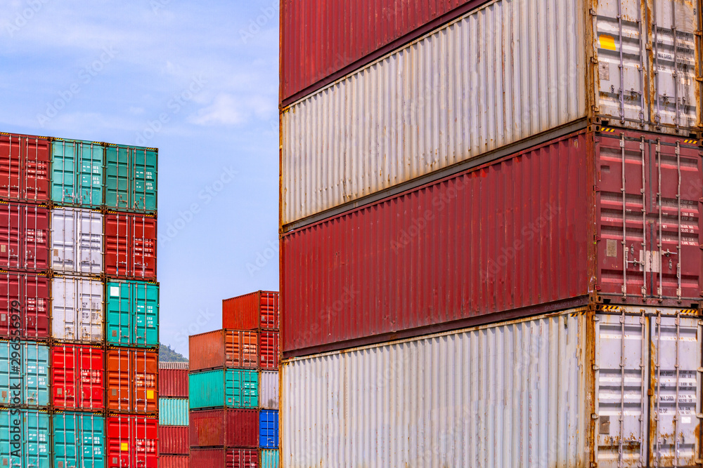 Fototapeta premium Container cargo ship in import export business logistic and transportation of international.