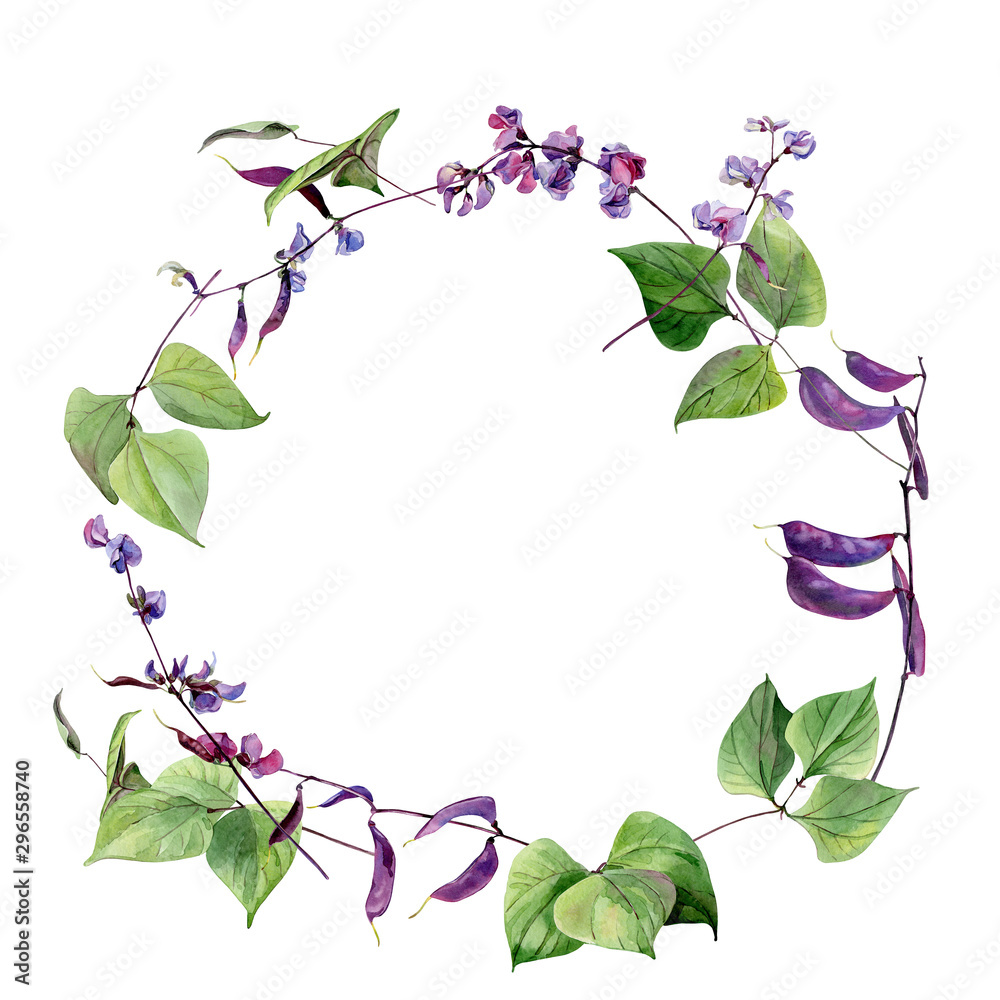 Wreath of watercolor decorative beans on a white background