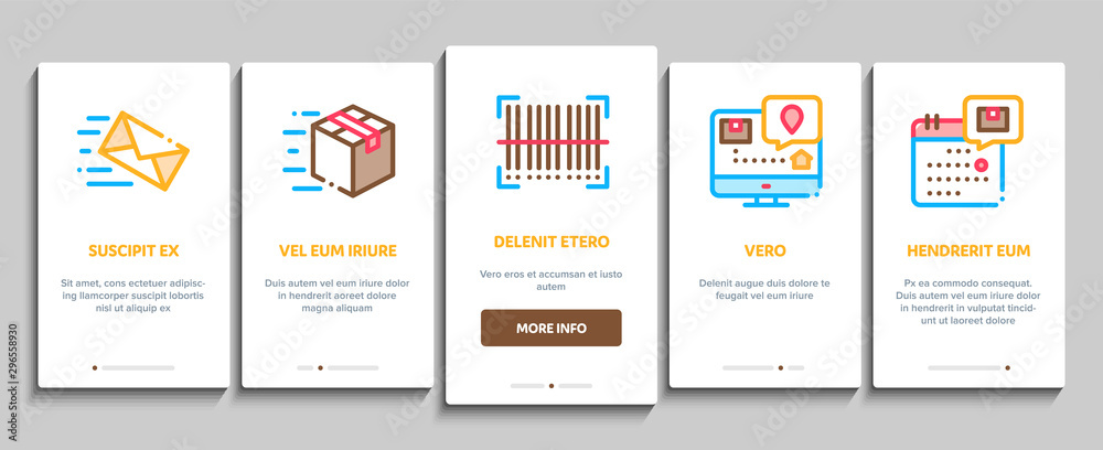 Postal Transportation Company Onboarding Mobile App Page Screen Vector Thin Line. Hotline Support And Postal Building, Ship And Airplane, Drone Delivery And Truck . Contour Illustrations