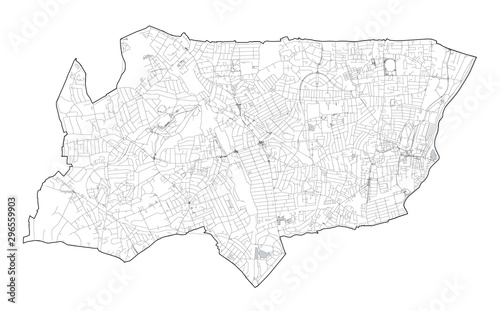 Photography Satellite view of the London boroughs, map and streets of Haringey borough