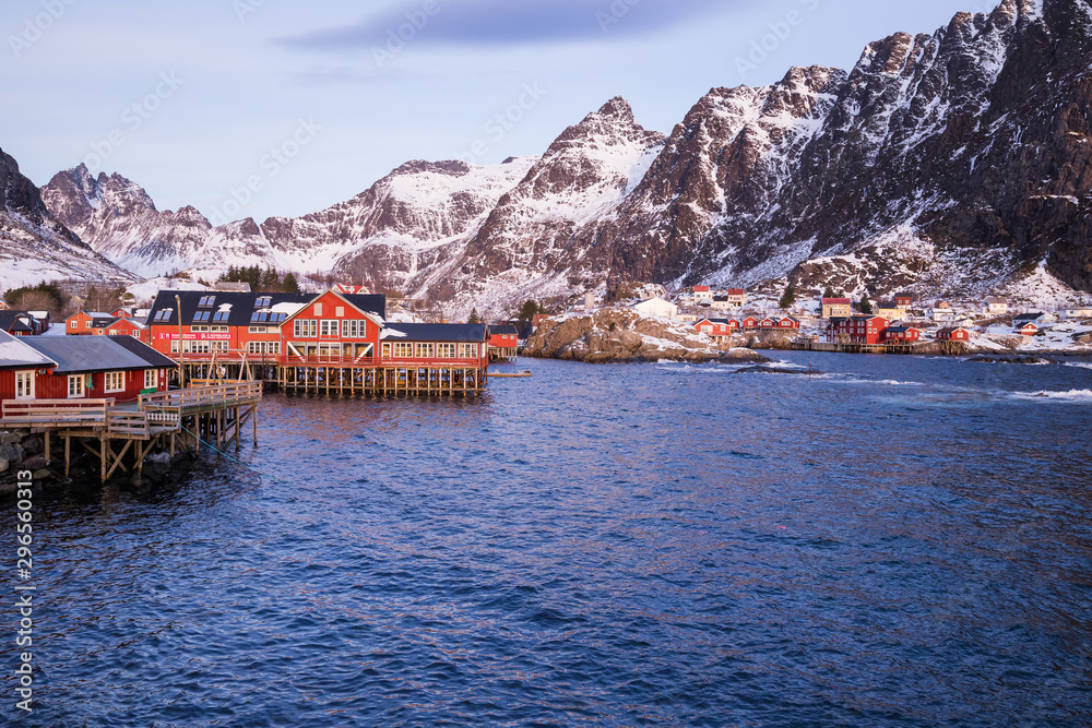 Little fishing village A on Lofoten islands in winter