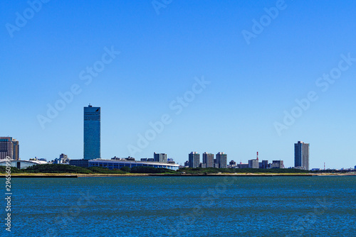 Landscape of Makuhari city in the background of blue sky in Chiba Japan