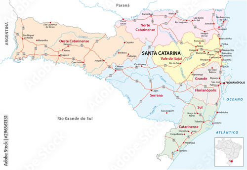 santa catarina road and administrative map brazil