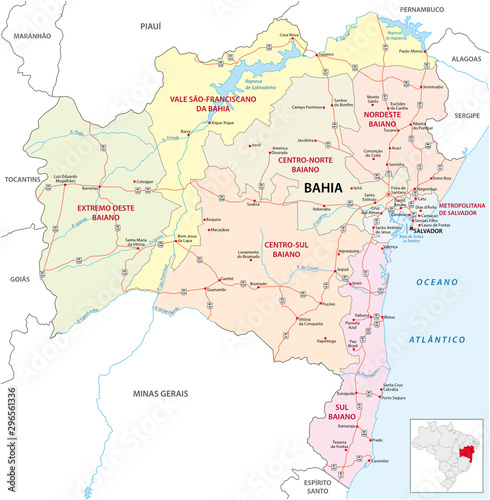 bahia road and administrative map  brazil