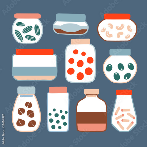 Set of colorful doodle preserved food