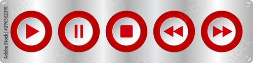red, white music control buttons with screws