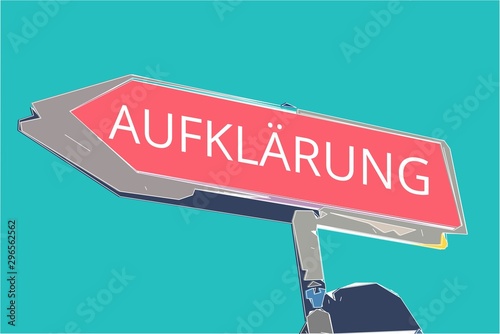 Aufklärung. Wegweiser rotes Schild. Pfeil Richtung nach links. photo