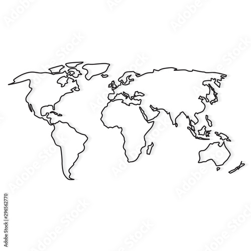 black abstract outline of world map- vector illustration