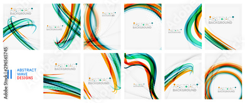 Set of multicolored wave line abstract backgrounds