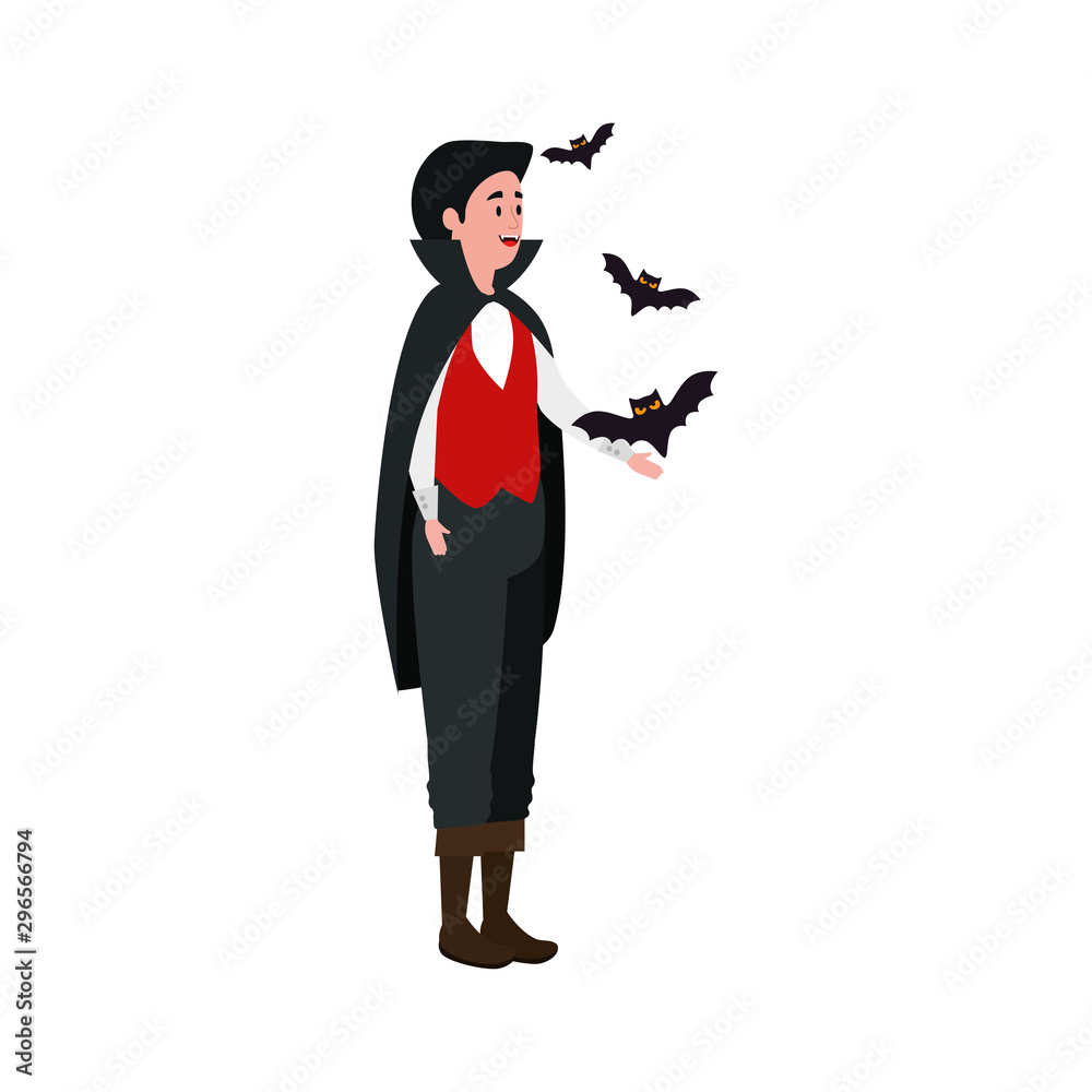 young man disguised vampire with bats flying vector illustration design young man disguised vampire with bats flying vector illustration design
