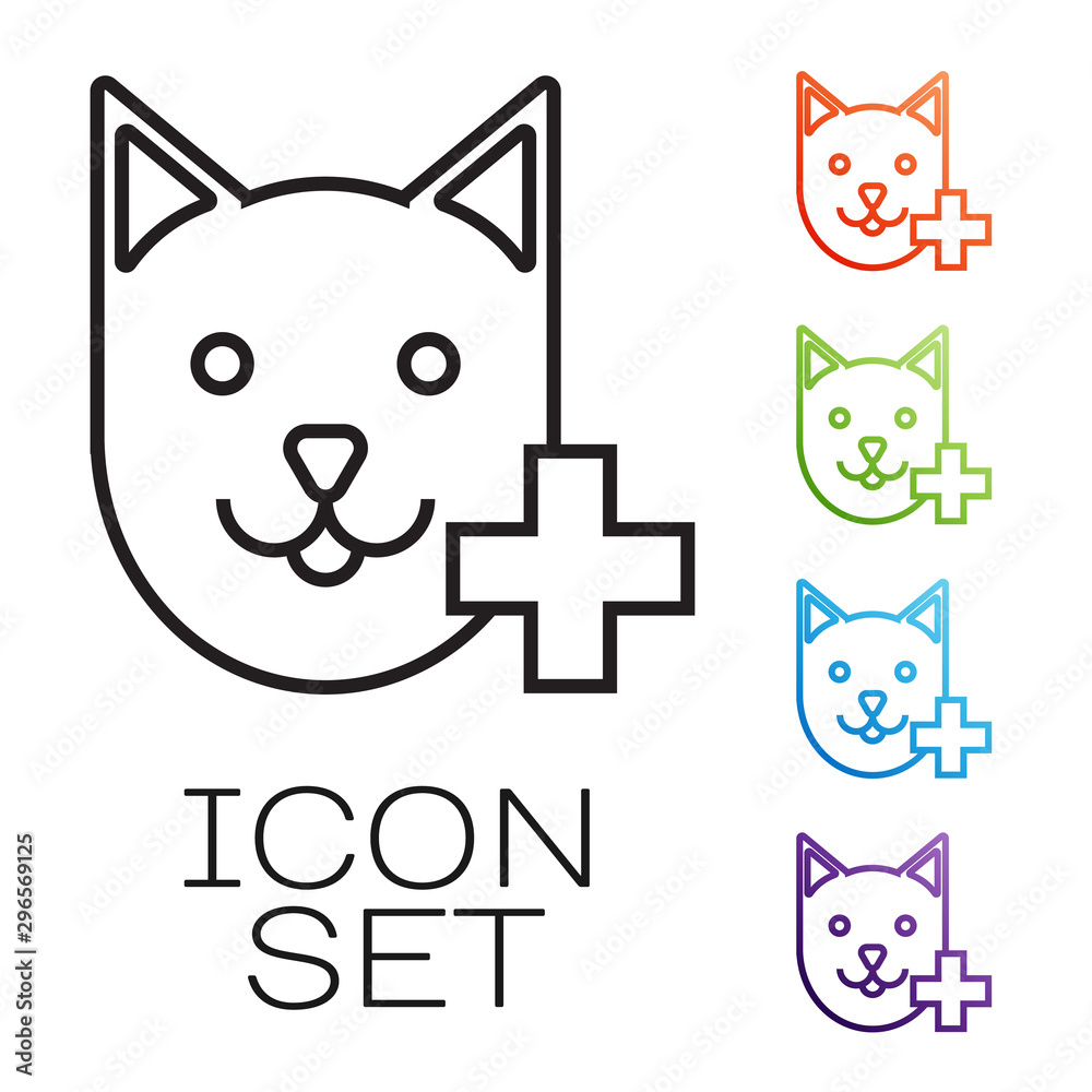 Cute Cat Icon Symbol Set on White. Vector Stock Vector