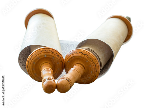 Open Torah scroll on the canvas, the blurred background. Isolate