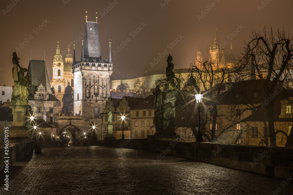 Obraz premium Night at Charles Bridge, Prague, Czech Republic
