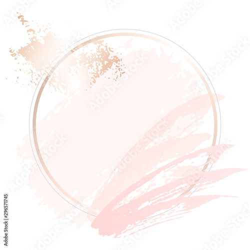 Golden pink nude art gift frames. Modern card design, brush stroke, lines, points, rose gold, premium brochure, flyer, invitation template. Beauty identity elegant style. Hand drawn vector.