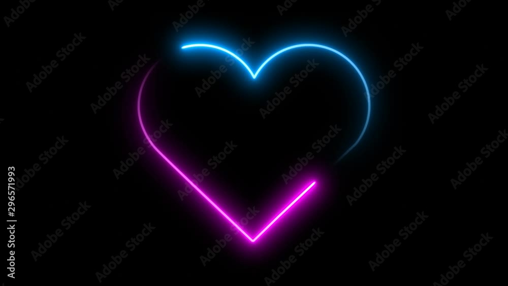Neon Line Heart Shape Drawn on with Full Loop-Ready Rotation Plus Flashing Grid Pattern Loop. Blue and pink colored bright lines on a black background. Neon Line Heart Shape Drawn on with Full Loop-Ready Rotation Plus Flashing Grid Pattern Loop. Blue and pink colored bright lines on a black background.