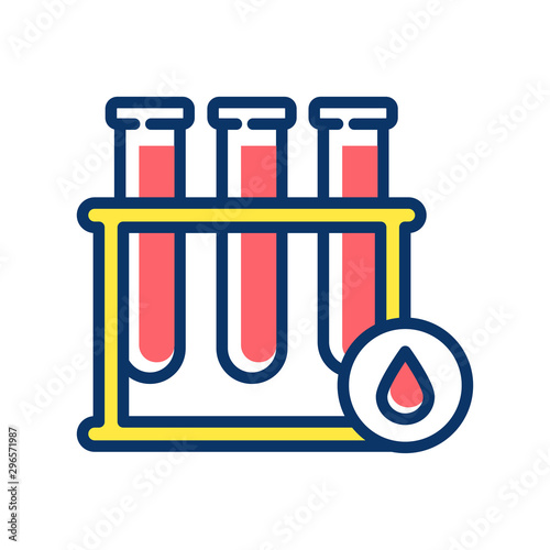 Blood in test tube color line icon. lood analysis. Medical and scientific concept. Laboratory diagnostics. Pictogram for web, mobile app, promo.