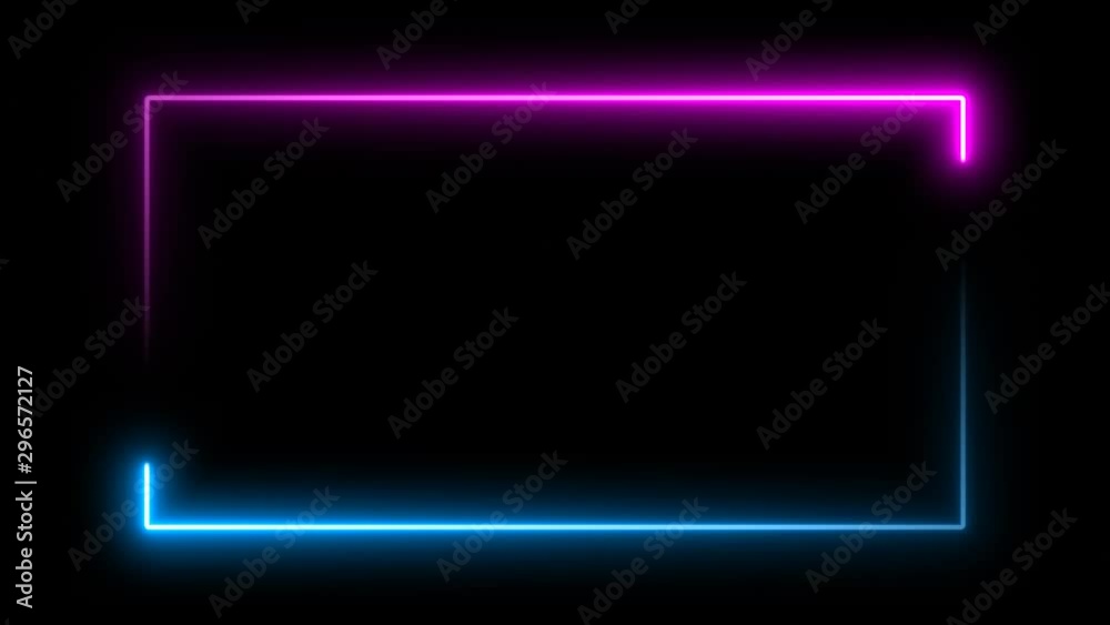 Rectangle Line Colored Neon Line Rectangle Shape Drawn on with Full Loop-Ready Rotation Plus ...