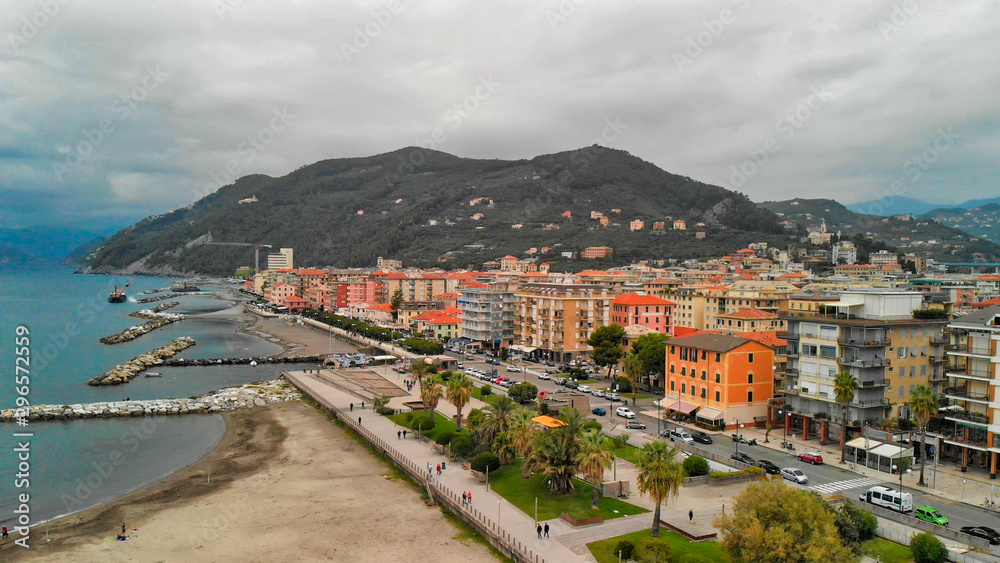 Aerial view of Chiavari city skyline. Liguria, Italy