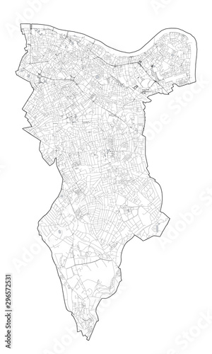 Satellite view of the London boroughs, map and streets of Southwark borough. England photo