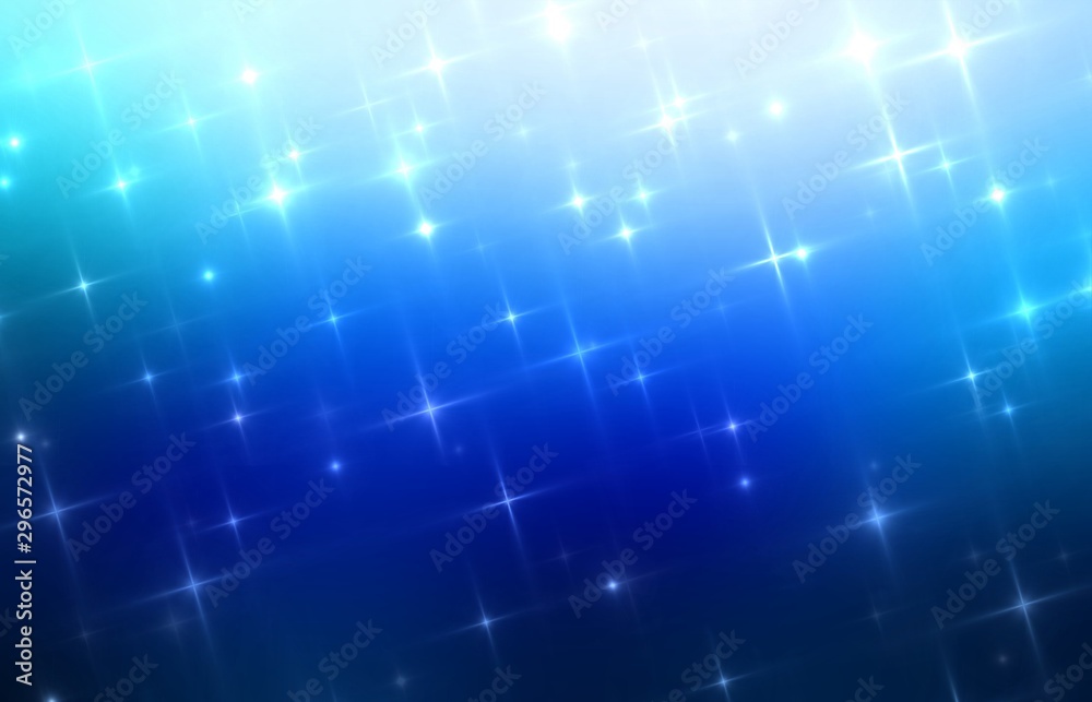 Shiny stars on blue dark abstract background. Winter festive illustration. Magical night template.