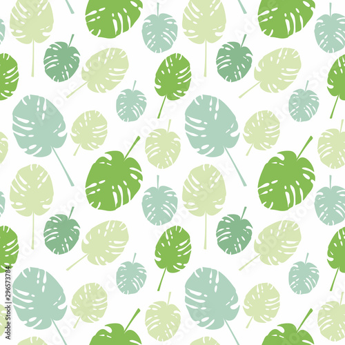 Monstera leaves seamless pattern. Vector palm branch on white background. Tropical illustration.