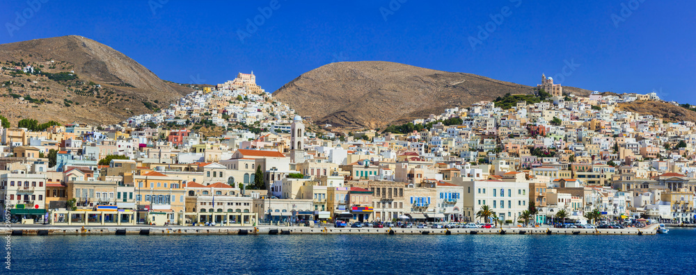 beautiful islands of Greece - Syros, view of Ermoupoli city. Cyclades