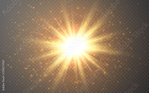 Glowing lights effect on transparent bakground. Abstract flare light rays. Vector illustration