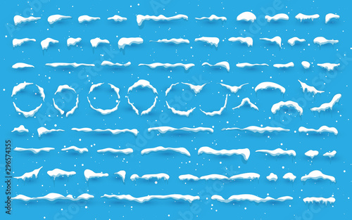 Snow, ice cap with shadow. Snowy elements on winter background. Snowfall and snowflakes. Christmas and New Year, Winter season. Vector illustration