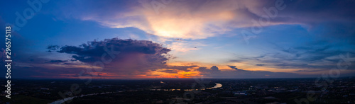 twilight landscape panorama colourful red orange blue cloud sky aerial view