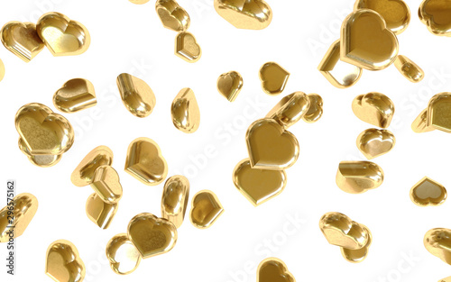 Glittery gold hearts isolated on white background	