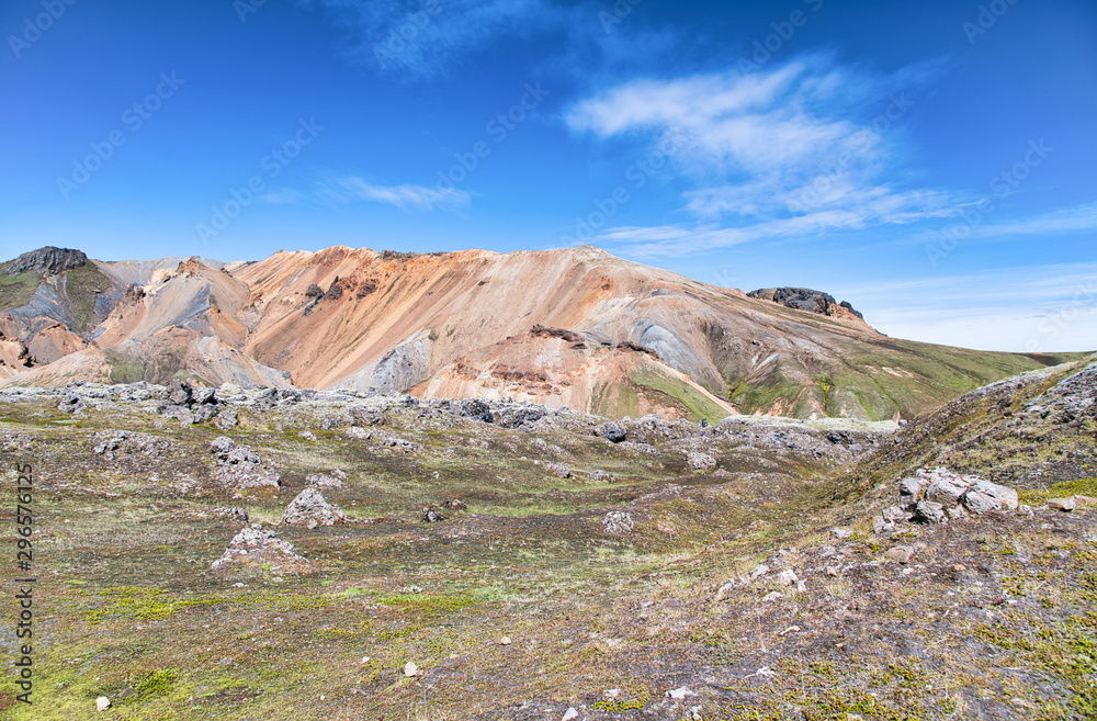 Mountains and rocks of Landmannalaugar, Iceland on a sunny day