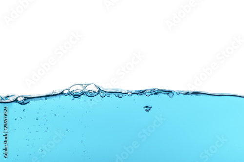 Closed up of beautiful splash and nice bubbles of pure water isolated on white background, use as wallpaper, natural concept