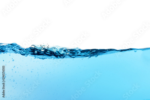 Closed up of beautiful splash and nice bubbles of pure water isolated on white background, use as wallpaper, natural concept