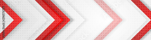 Red and grey geometric hi-tech arrows corporate banner design. Vector background