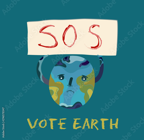 Ecological poster with polluted planet Earth. Vector illustration