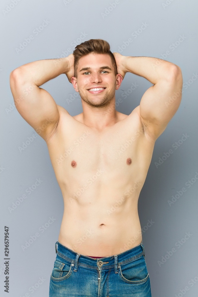 Fototapeta premium Young caucasian fitness man shirtless.