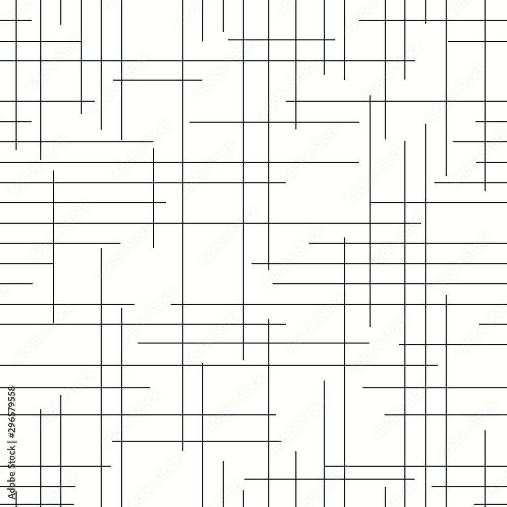 Repetitive, discontinued, horizontal and vertical grid lines on white background. Simple grid lines seamless pattern.