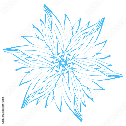 Snowflake sketch icon isolated on white background. Hand drawn mandala. Swirl blue icon for infographic, website, design or app