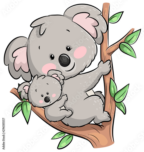 Niedlicher kletternder Koala mit Baby - Vektor-Illustration