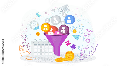 Vector sales funnel concept. Attracting potential customers