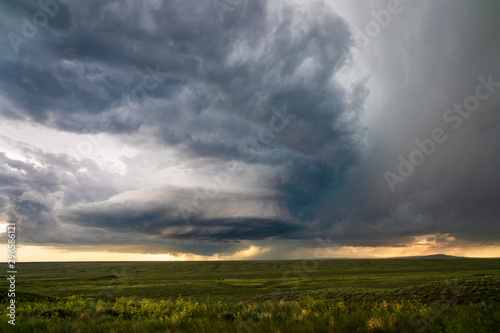 Supercell storm with dramatic clouds