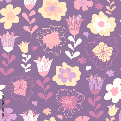 Elegant floral pattern for kids. Floral seamless background in pastel colors. Cute floral seamless pattern. Vintage botanical texture, vector. Good for products for kids, wallpaper, textile and more